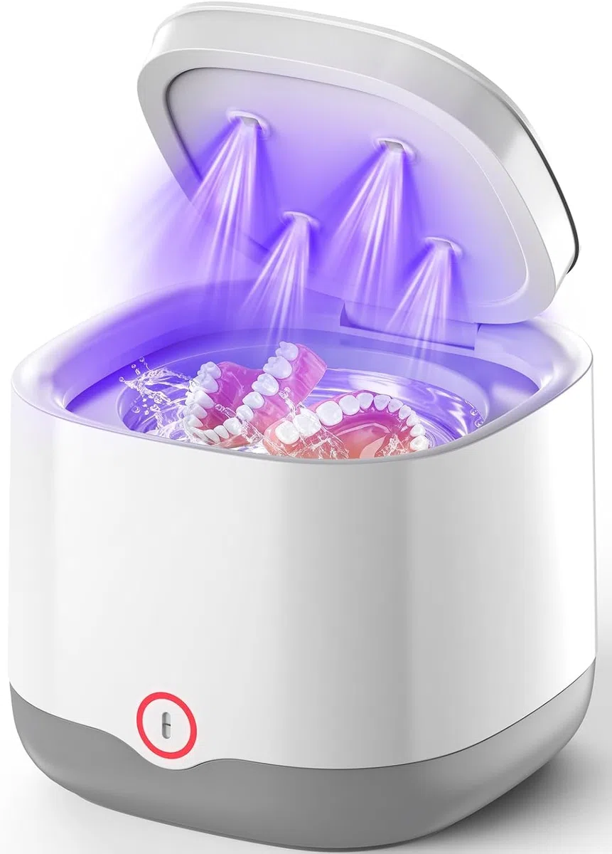 Dispositivo di pulizia a ultrasuoni, 48 kHz, UV, 300 ml, Dental Pod, pulitore a ultrasuoni portatile per protesi dentali, ritenutto, allineatore dentale, protesi, paradenti, gioielli